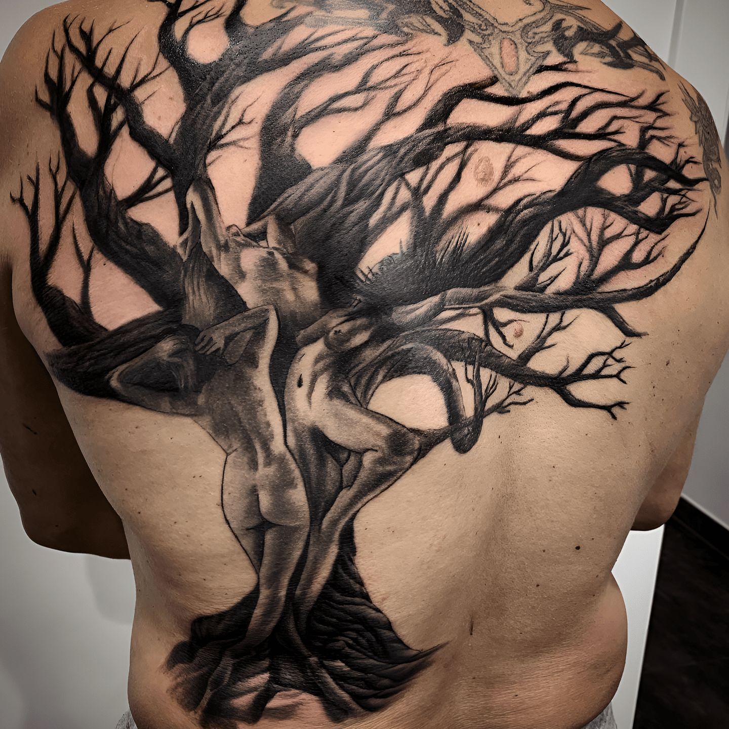 Tatuaje 3 mujeres en arbol realizado por Aitor Murga en Ink for All Tattoo